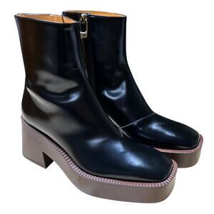 Tod's Glossed Leather Platform Ankle Boots Black Women's Sz 36 (US 6) New in Box